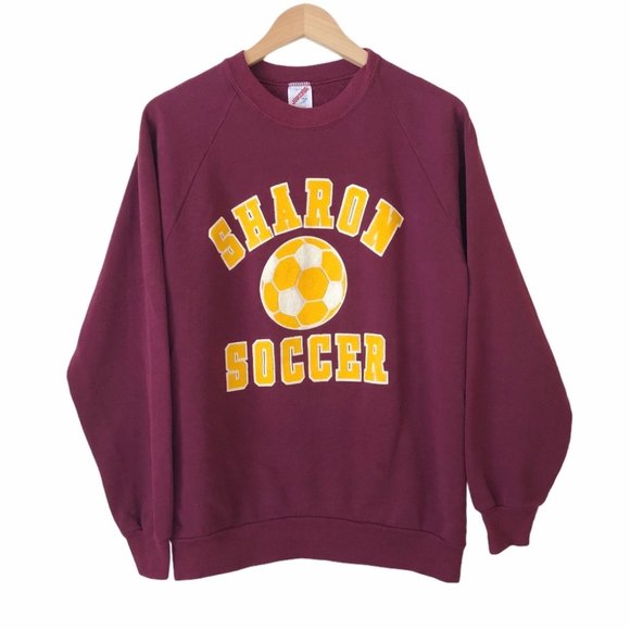 Vintage 80s Burgundy Crew Neck Raglan Sweatshirt L - Picture 4 of 7